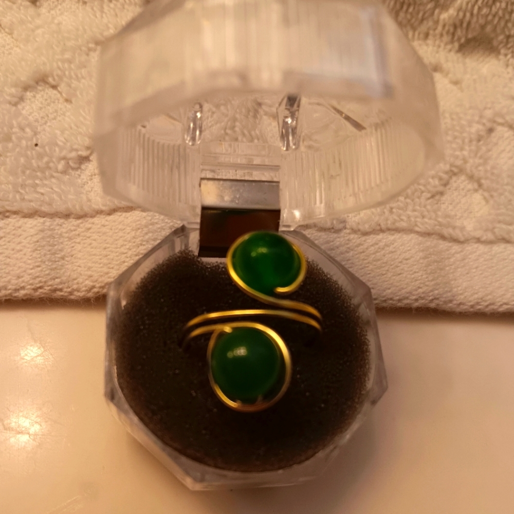 Jade & Copper Adjustable Ring